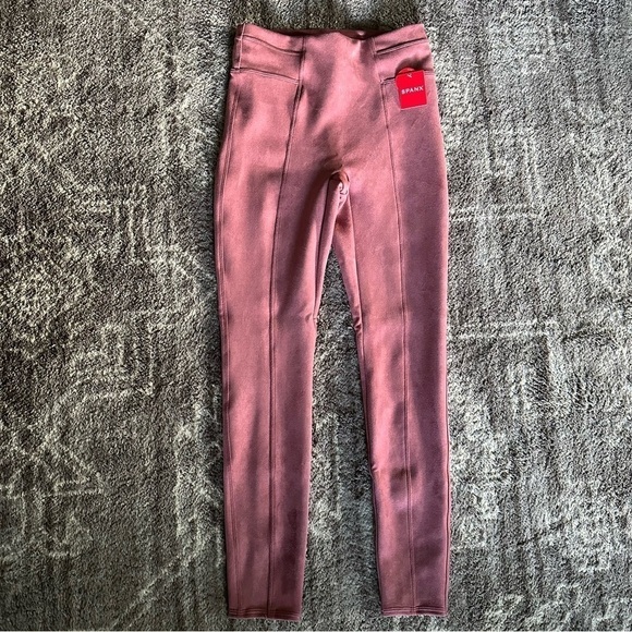 NWT Spanx High Waist Faux Suede Leggings Rich Rose - Picture 4 of 7